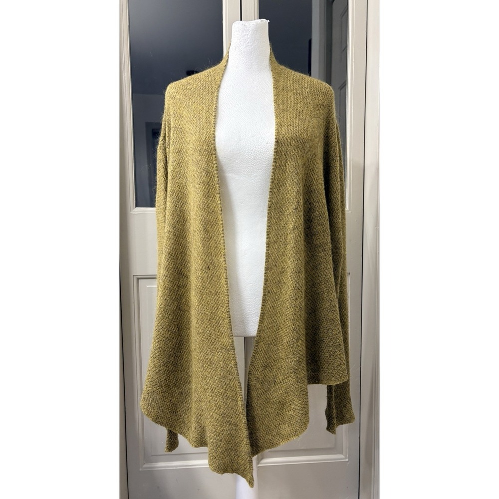 Eileen Fisher Women's L Wool Cashmere Mohair Open Front Cardigan Mustard Green